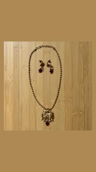 Vrinda Creation Red Gold Necklace with Earrings