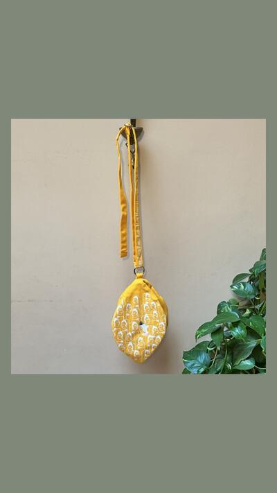 Yellow Krishna japa bag with gopis
