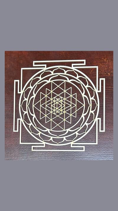 Sri Yantra wooden carved mandala, 30 cm