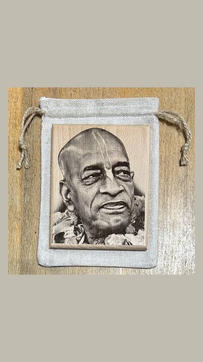 Portrait of Śrīla Prabhupāda on wood, 10 x 12.8 cm (4 types)