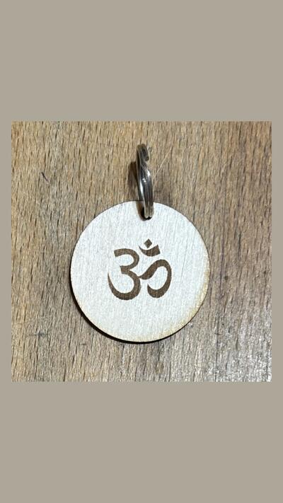 Wooden OM key ring, 4 cm in diameter