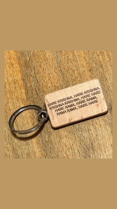 Wooden keyring with the Mahamantra, 5x3 cm