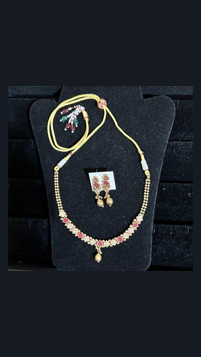 Vrinda Creation Necklace with white and red squares and earrings