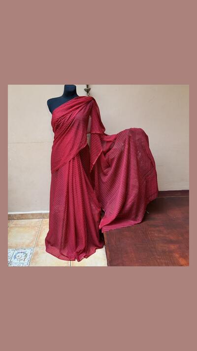 Red and yellow viscose sari without borders, 2 types