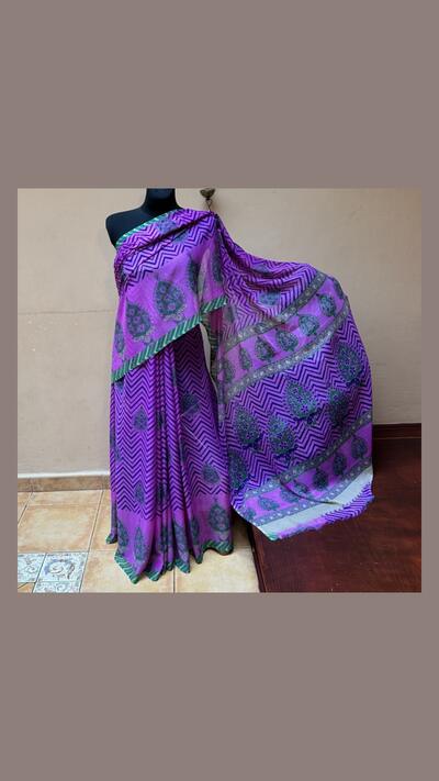 Viscose sari in pink, purple and green