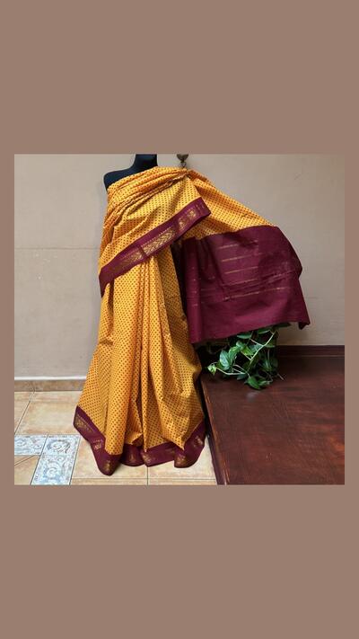 Orange and burgundy cotton sari