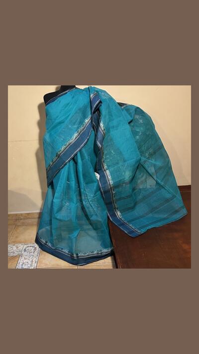 Cotton-polyester sari, green and gold