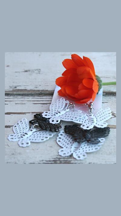 Black and white butterfly earrings, metal