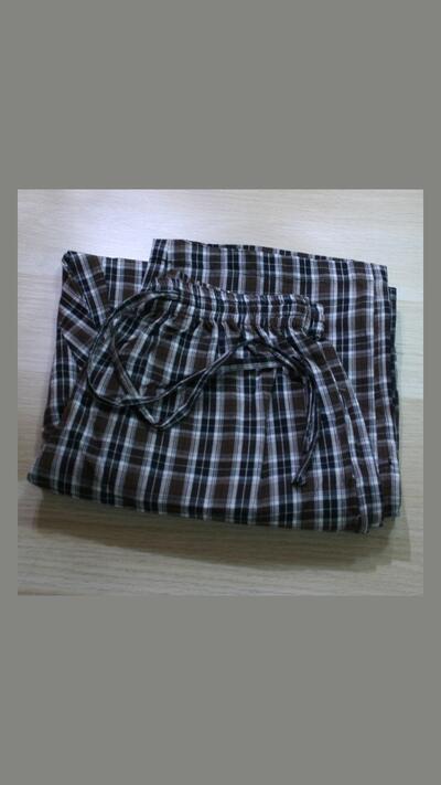 Men’s trousers, sizes M and L, black and grey checked