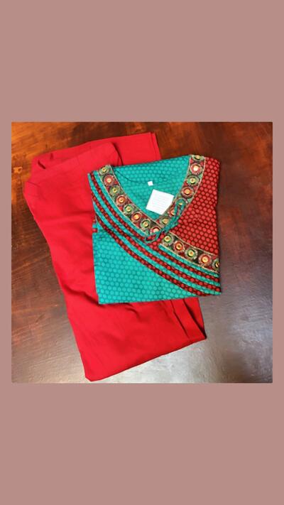 Punjabi cotton, long sleeves, Rajasthani embroidery, no dupatta, size 40