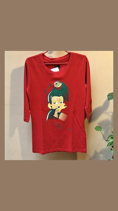 ‘Warrior’ T-shirt, red, 3/4 sleeves