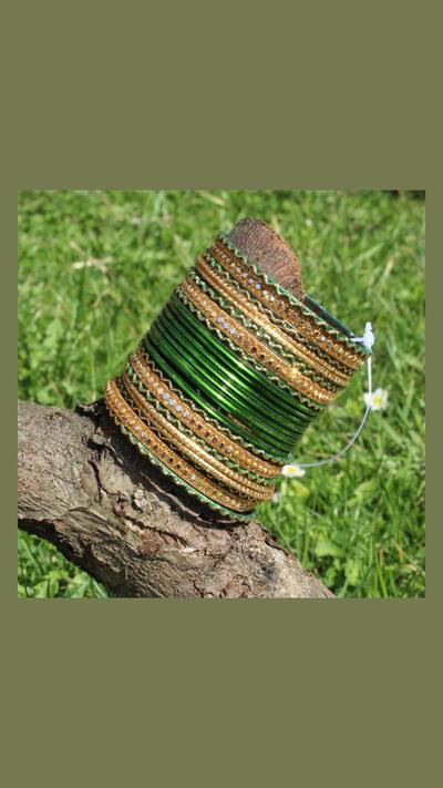 Set of 24 green and gold bracelets