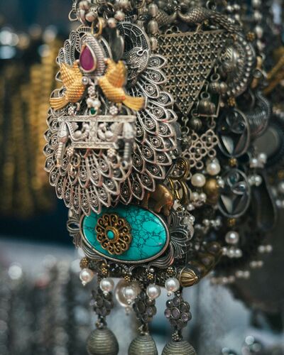 Indian silver filigree jewellery in detail