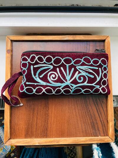 Vintage Boho Indian Hand Pouch | Kashmir Embroidery | Small Ethnic Bag