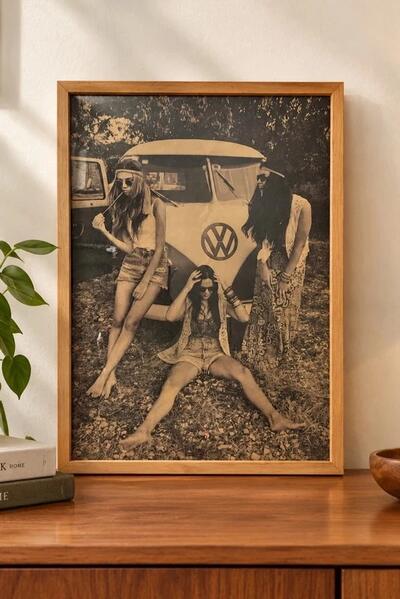 Vintage Hippie Photo Frame | Retro Sepia Photograph – Wooden Frame | Boho Vintage Wall Art