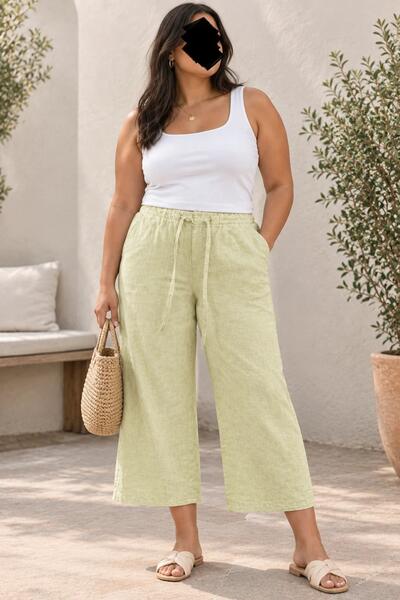 River Island Pastel Pistachio Green Cropped Linen Trousers