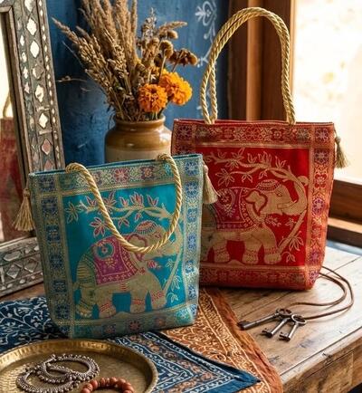 Indian Silk Bags | Ethnic Bag | Bread Bag | Vintage Retro Indian Boho