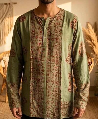 Spiritual Om Buddha Kurta Shirt | Boho Yoga Meditation Top | Indian Hindu Clothes