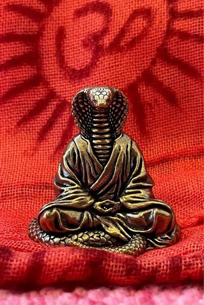 Antique Brass Cobra in Meditation Yoga | Vintage Indian Spiritual Hindu Idol | Buddhist Statue