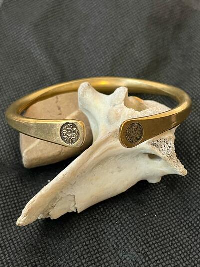 Vintage Copper Bracelet | Buddhist Lotus Charm Adjustable Bangle