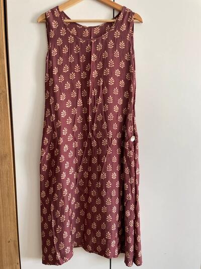 Handmade Indian Cotton Dress | Burgundy Leaf Block Print | Sustainable Artisan Label | M/L