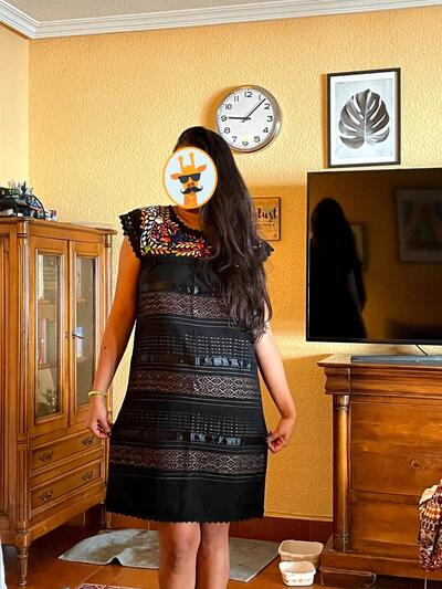 Hand-Embroidered Mexican Dress · Black Floral Huipil Style · Artisan Made · Boho