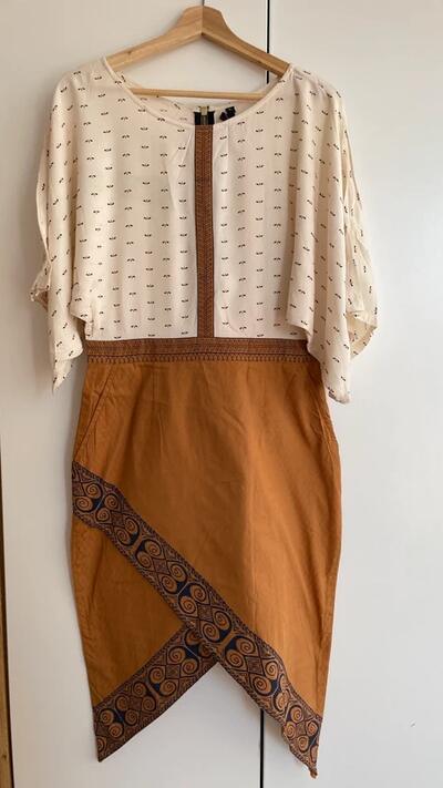 Indian Cotton Summer Dress · Tribal Border Print · Asymmetric Hem · Size L