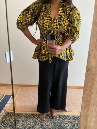 African Print Wrap Top | High Quality Nigerian Cotton | Peplum Style | Puff Sleeve