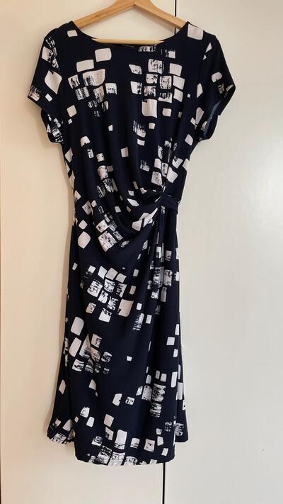 Navy Geometric Print Midi Dress
