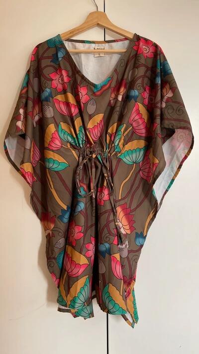 Floral Lotus Print Kaftan Beach Cover-Up – Size L
