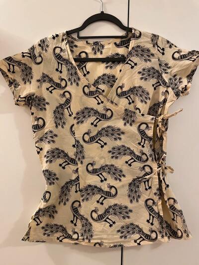 Peacock Print Indian Cotton Summer Top | Angrakha Wrap Style