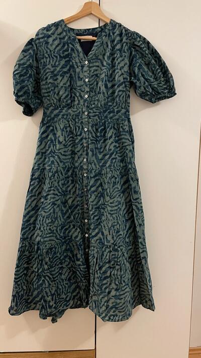Hand Block Printed Indian Summer Cotton Tiered Midi Dress – Size M