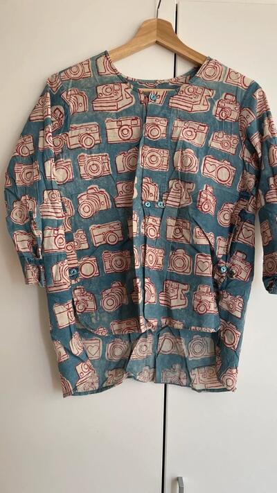Indian Cotton Summer Camera Print Top | Hand Block Print | Size M to L