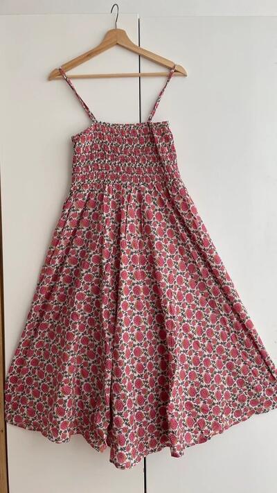 Indian Cotton Summer Block-Print Sundress | Pink Floral