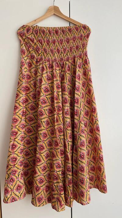 Indian Cotton Summer Block-Print Strapless Dress