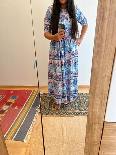 Indian Cotton Hand-Stitched Summer Long Maxi Dress | Size M