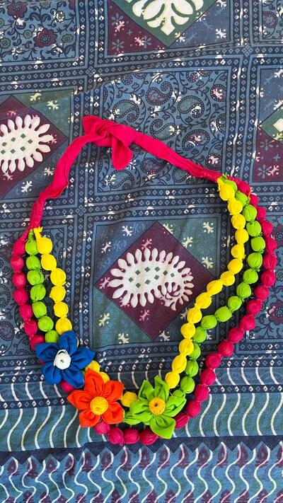 Indian Handmade Cotton Fabric Necklace | Artisan Textile Jewellery | Boho Festival