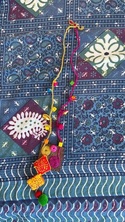 Handmade Artisan Textile & Wood Pendant Necklace