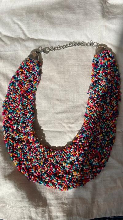 Braided Seed Bead Statement Necklace | Boho Style | Adjustable Length