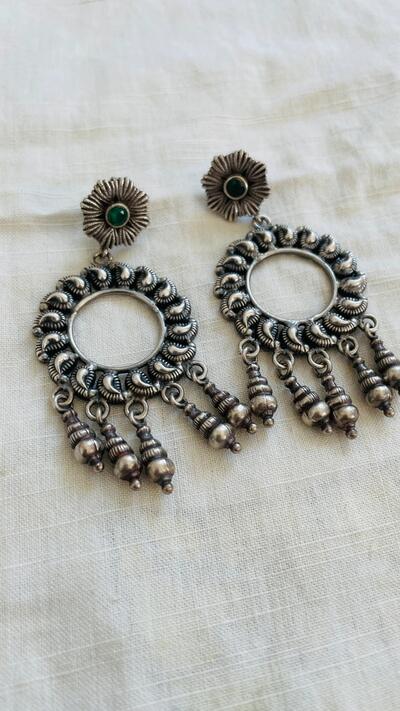 Indian Vintage Silver Earrings | 92.5% Silver With Stone Work