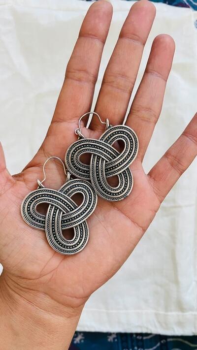 Eternal Knot Tibetan Buddhist Earrings in Sterling Silver
