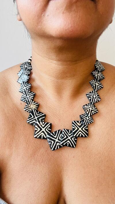 African Rhombus Shaped Faux Bone Necklace | Boho | Tribal | Hippie