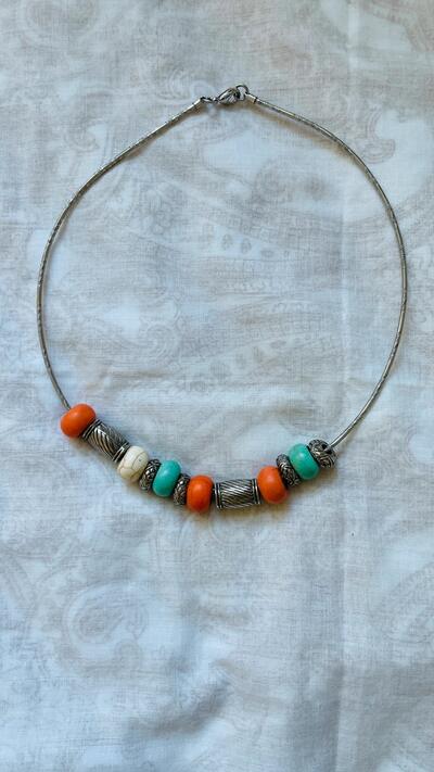 Vintage Jewellery | Boho jewellery | Sterling Silver Bead Necklace Choker | Retro