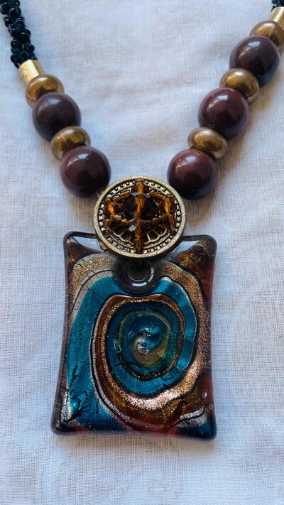 Vintage Glass Pendant Statement Necklace