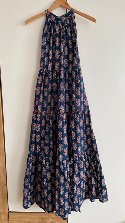 Indian Fit & Flare Pure Cotton Halter Dress | Size L