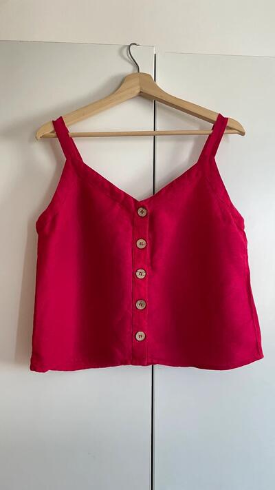 Springfield Red Linen Top With Wooden Buttons