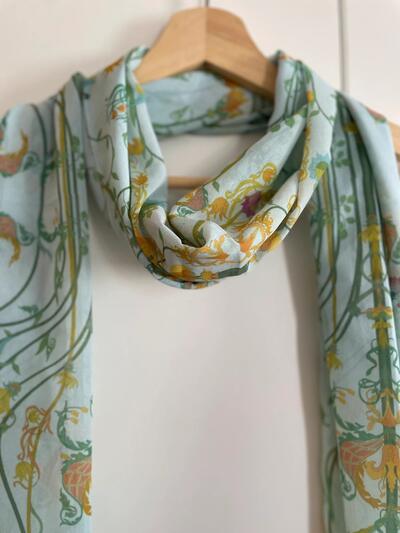 Art Nouveau Indian Designer Long Sheer Scarf – Lightweight, Elegant, Silky-Soft