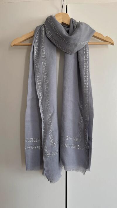 Retro Scarf | Boho Accessories | Greek Patterns Grey Glitter Sequin Lightweight Shawl