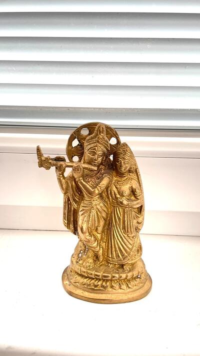 Indian Antique Radha Krishna Brass Statue Hindu Spiritual Religious God Sculpture | Brass 5.5 Inches
