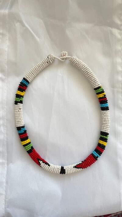 African Maasai Beaded Choker, White Tribal Necklace